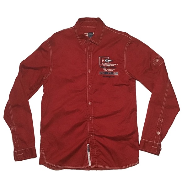 Parish Nation Red Casual Button Down Long Sleeve Shirt Men's Size Medium - Picture 1 of 11